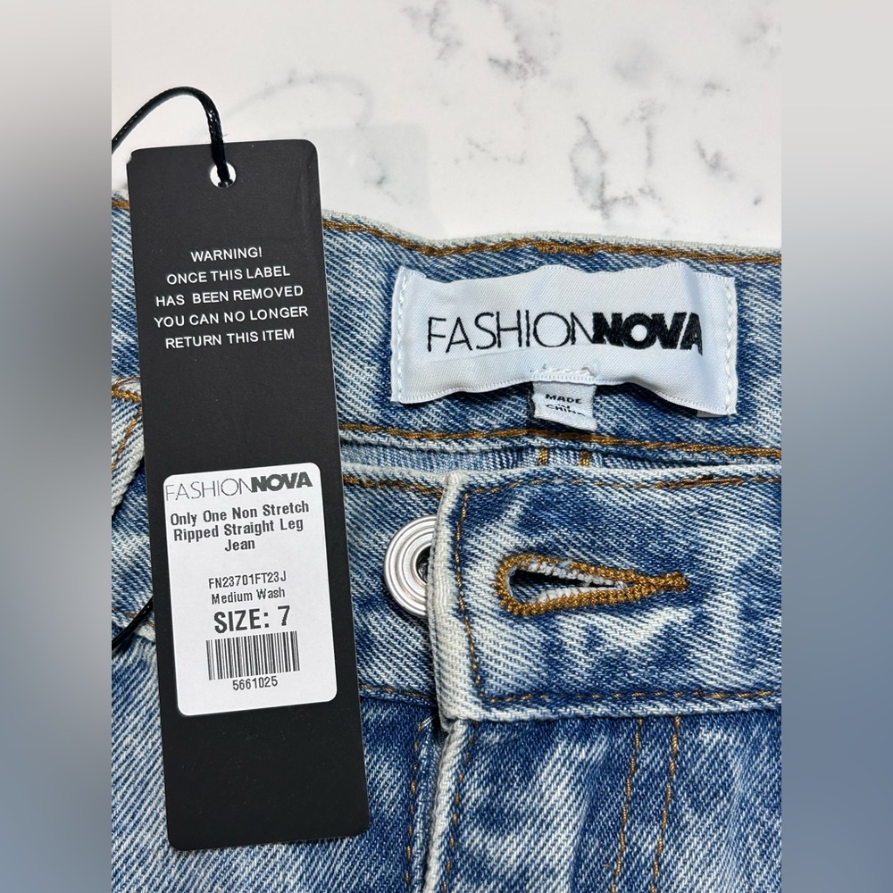 ❥𝖥𝖠𝖲𝖧𝖨𝖮𝖭𝗡𝗢𝗩𝗔: Only One Non Stretch Ripped Straight Leg Jean - Medium Wash - Picture 10 of 11